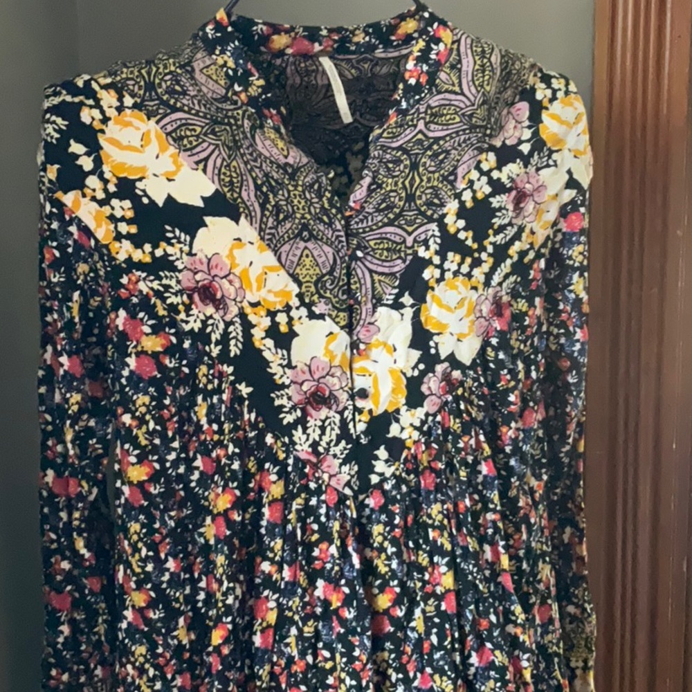 Free People Floral Boho Bell-Sleeve Tunic Sz. XS